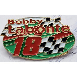 Bobby LaBonte #18 Nascar Green and Red Checkered Flag Hat Lapel Pin